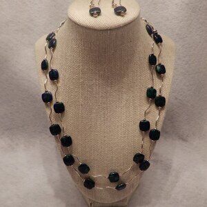 Azurite Malachite and Silver Necklace and Matching Earrings